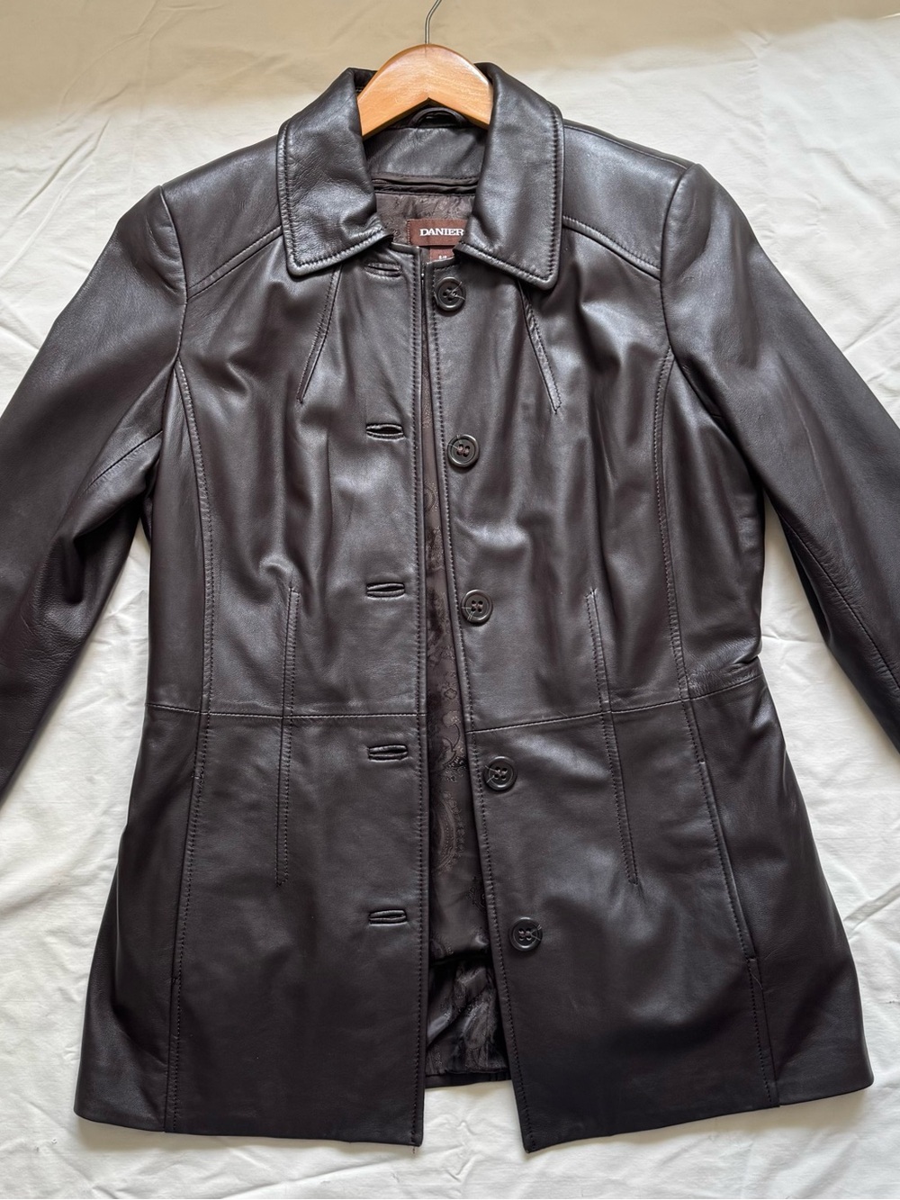 Danier Brown Genuine Leather Long Blazer Jacket Size S